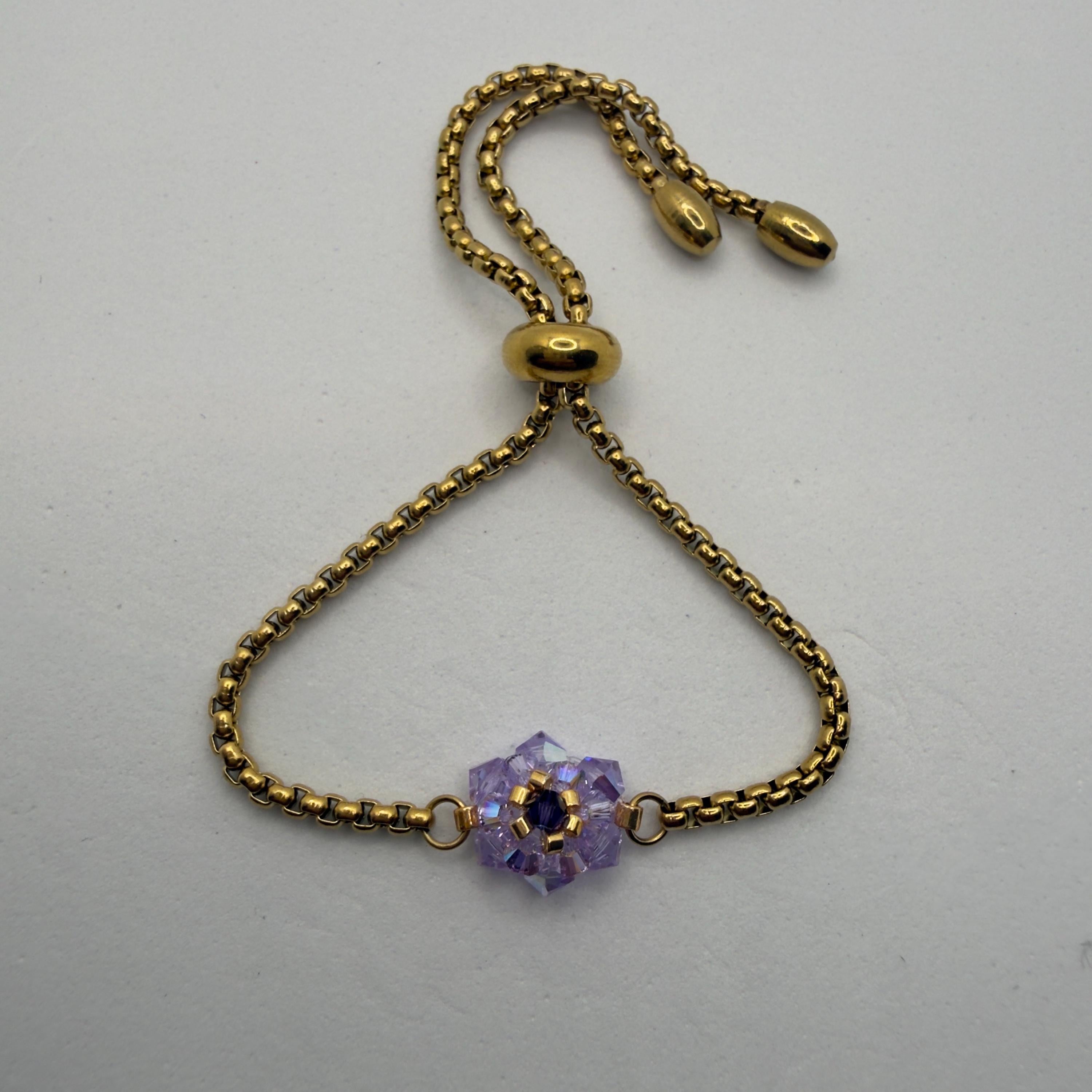 Hand-sewed Genuine Austriac Crystal 6 Petal Flower Bracelet