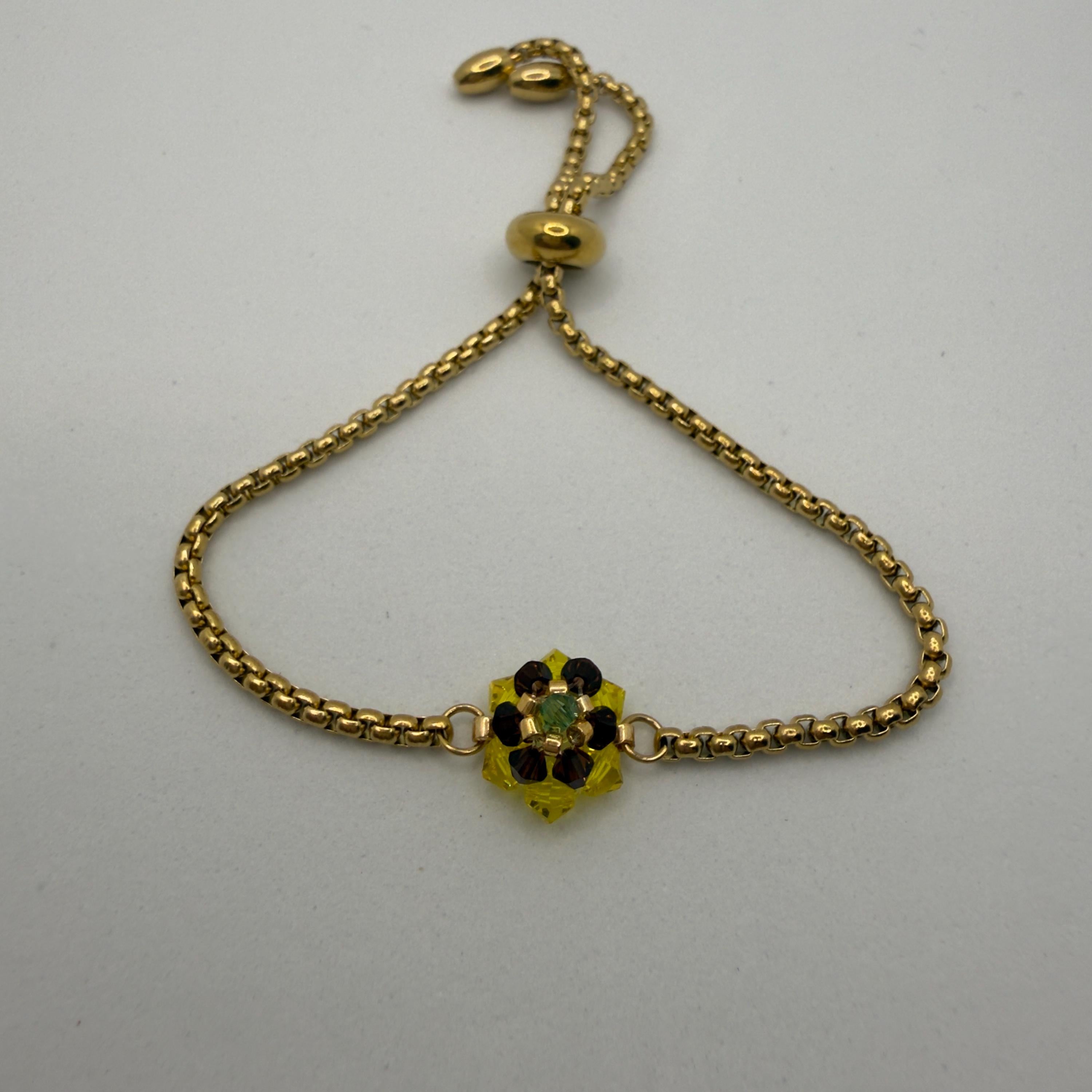 Hand-sewed Genuine Austriac Crystal 6 Petal Flower Bracelet