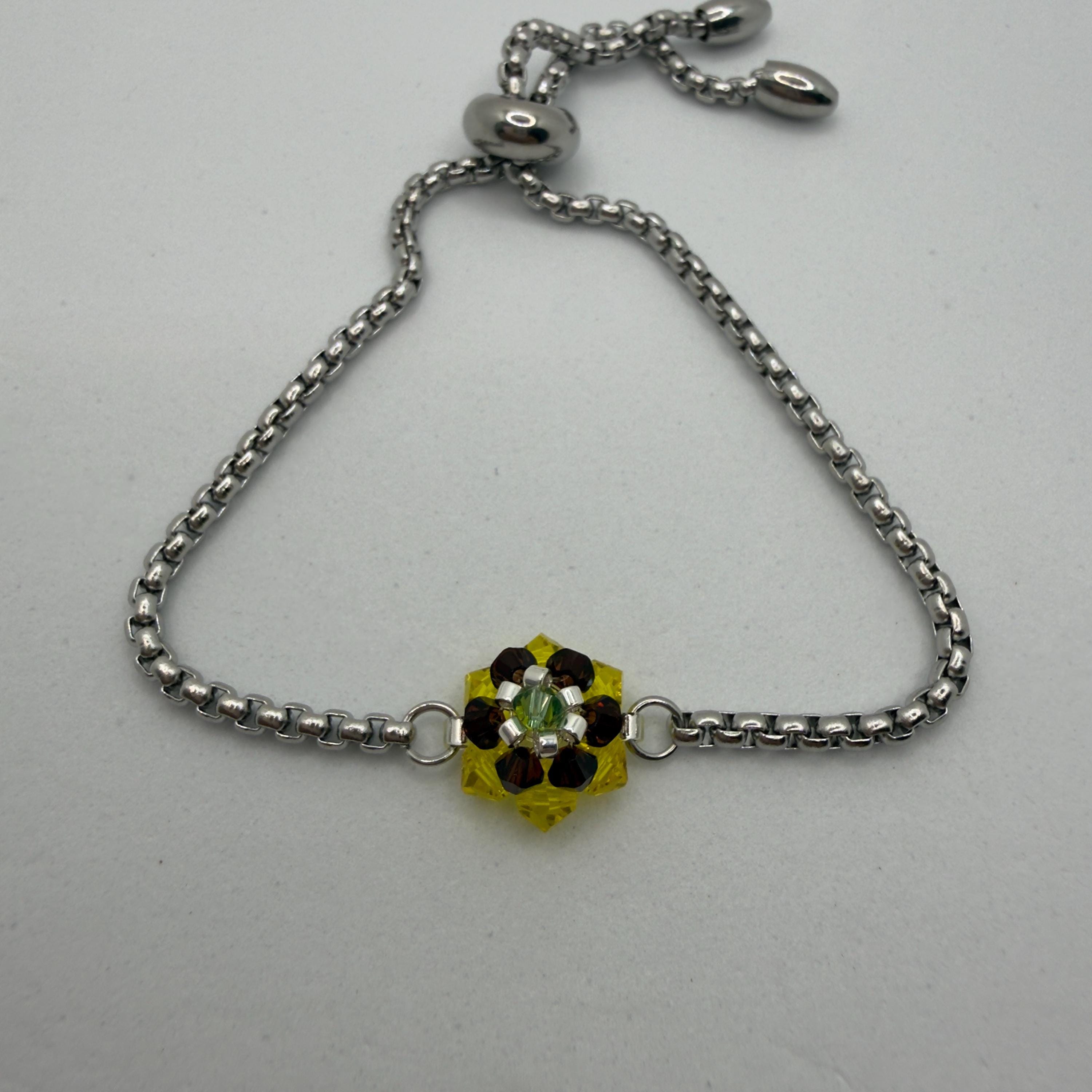 Hand-sewed Genuine Austriac Crystal 6 Petal Flower Bracelet