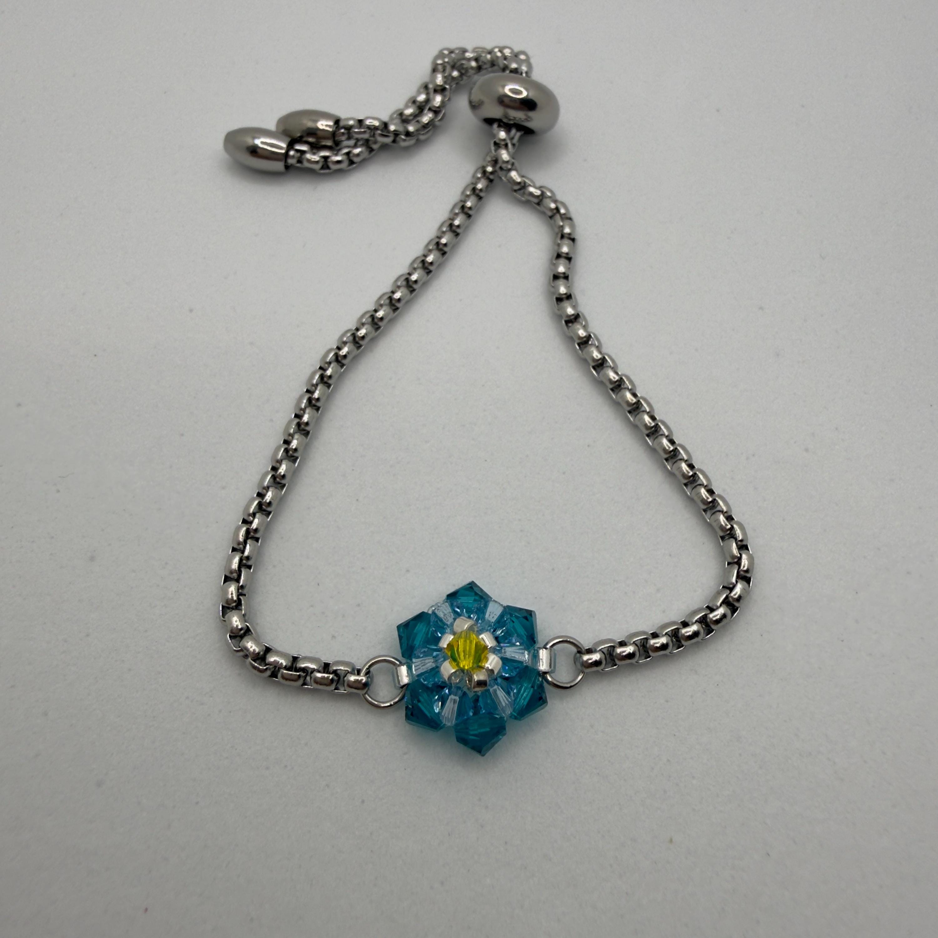 Hand-sewed Genuine Austriac Crystal 6 Petal Flower Bracelet