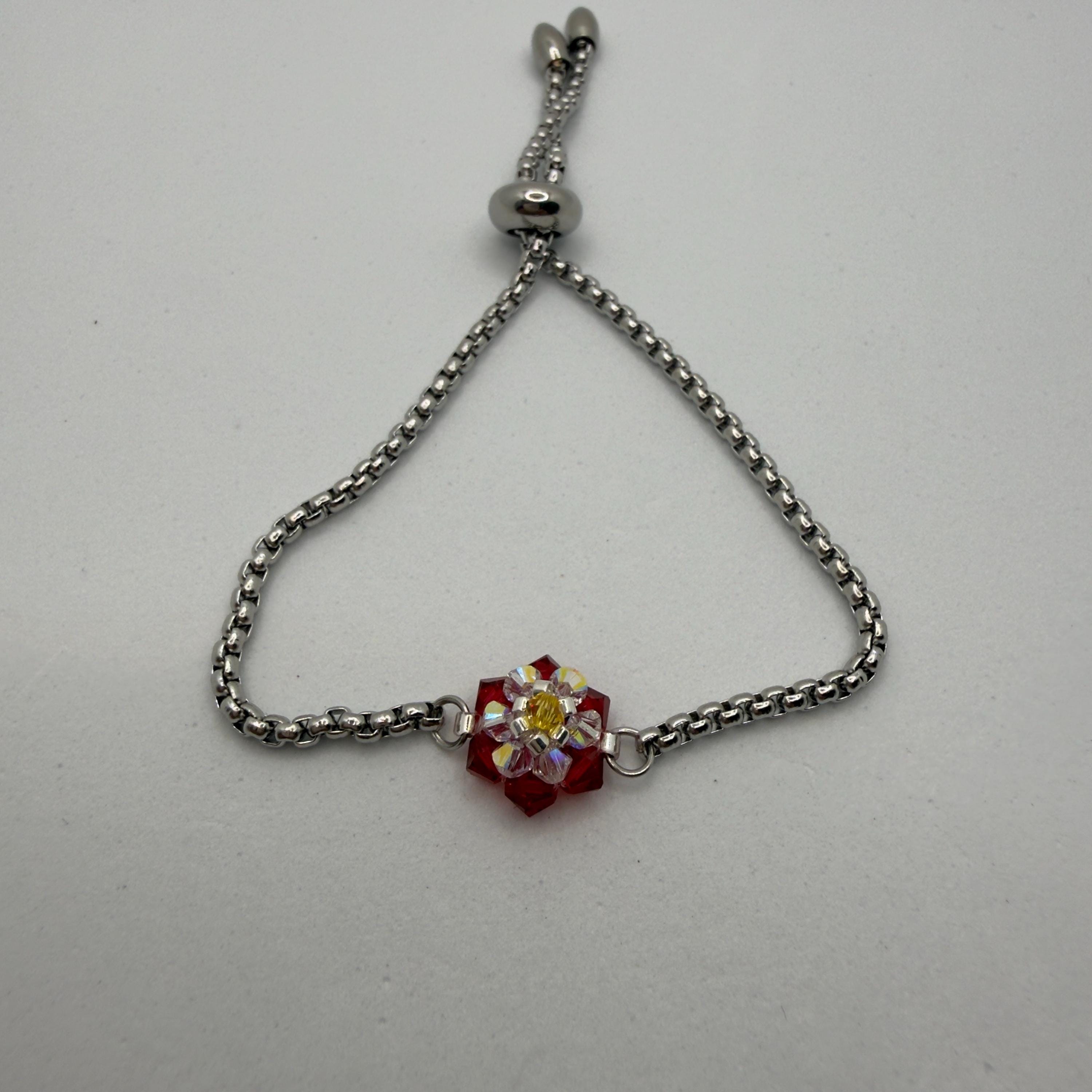 Hand-sewed Genuine Austriac Crystal 6 Petal Flower Bracelet