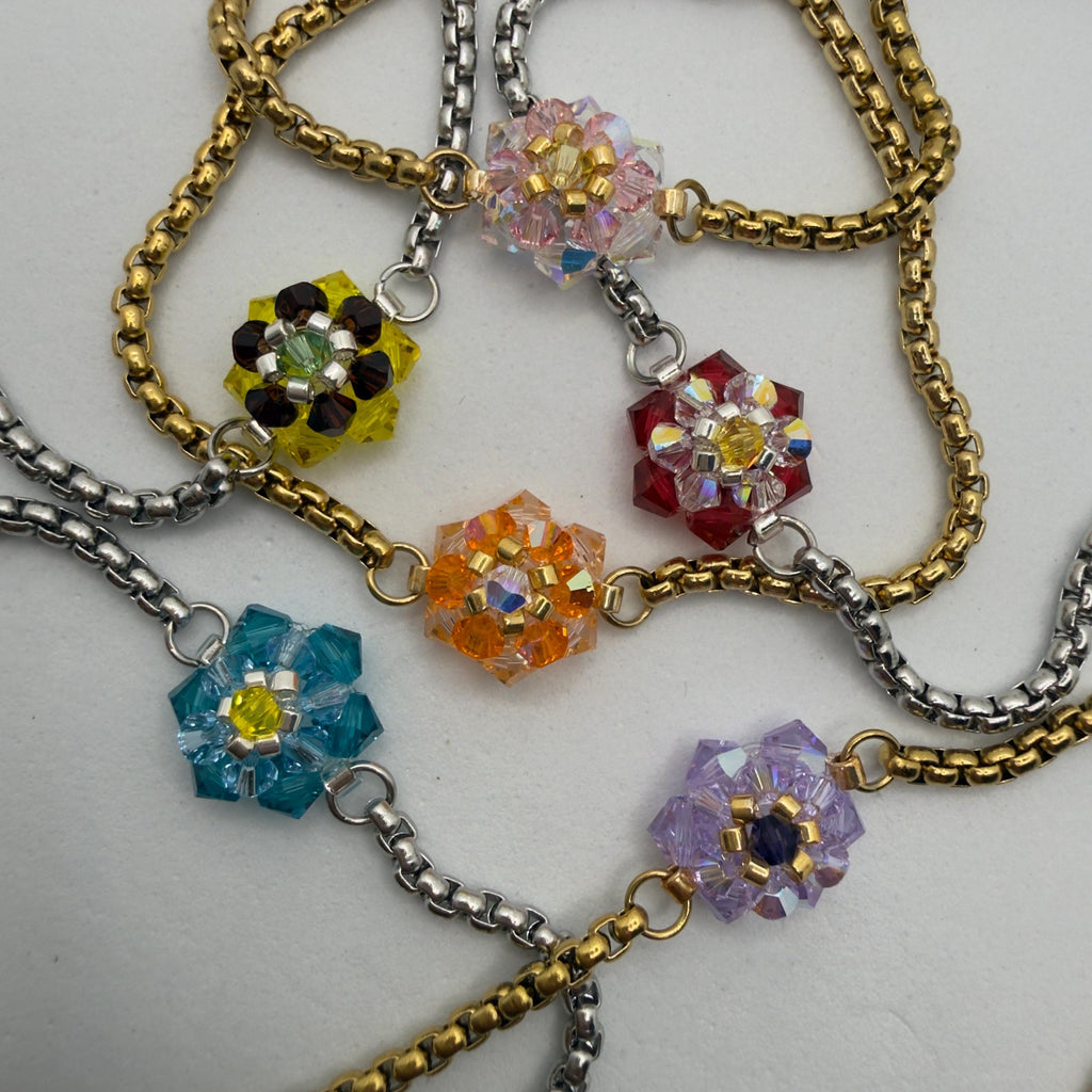 Hand-sewed Genuine Austriac Crystal 6 Petal Flower Bracelet
