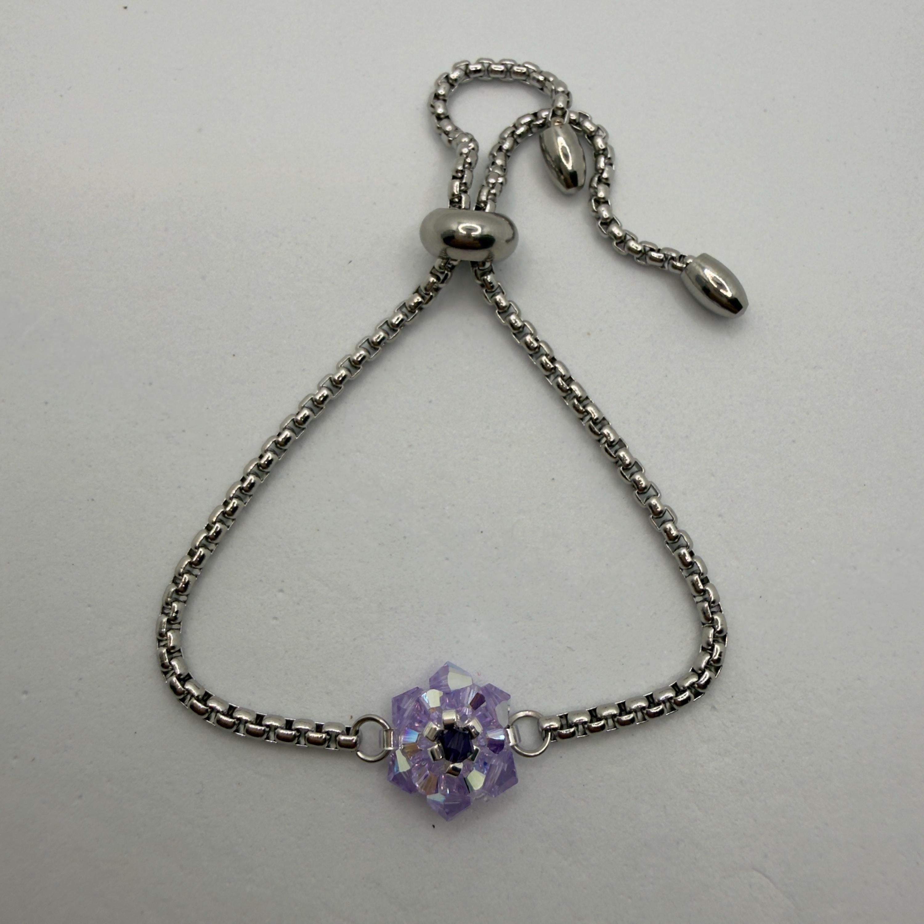 Hand-sewed Genuine Austriac Crystal 6 Petal Flower Bracelet
