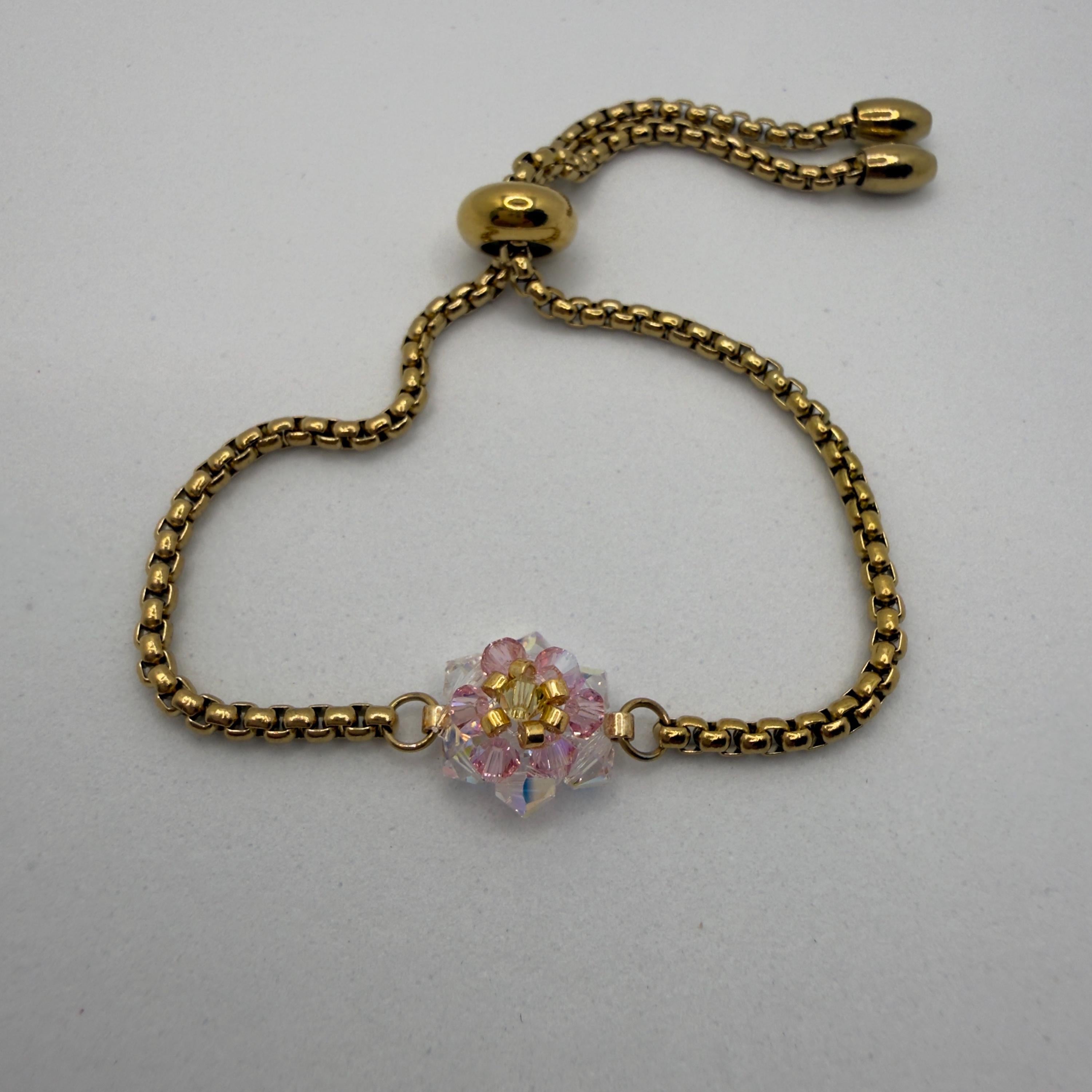 Hand-sewed Genuine Austriac Crystal 6 Petal Flower Bracelet