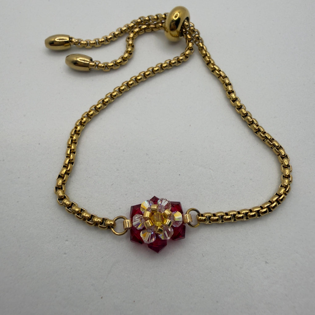 Hand-sewed Genuine Austriac Crystal 6 Petal Flower Bracelet