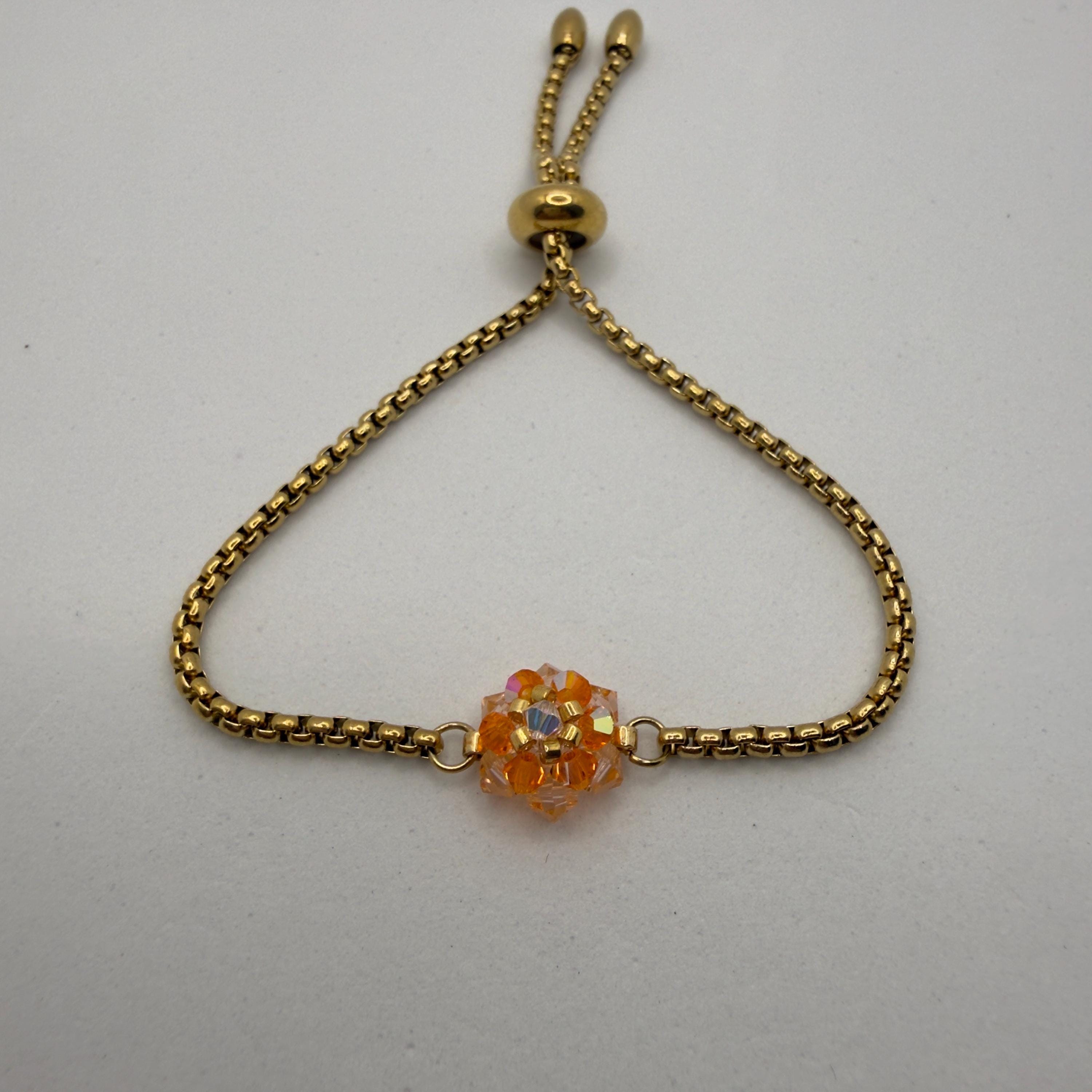 Hand-sewed Genuine Austriac Crystal 6 Petal Flower Bracelet