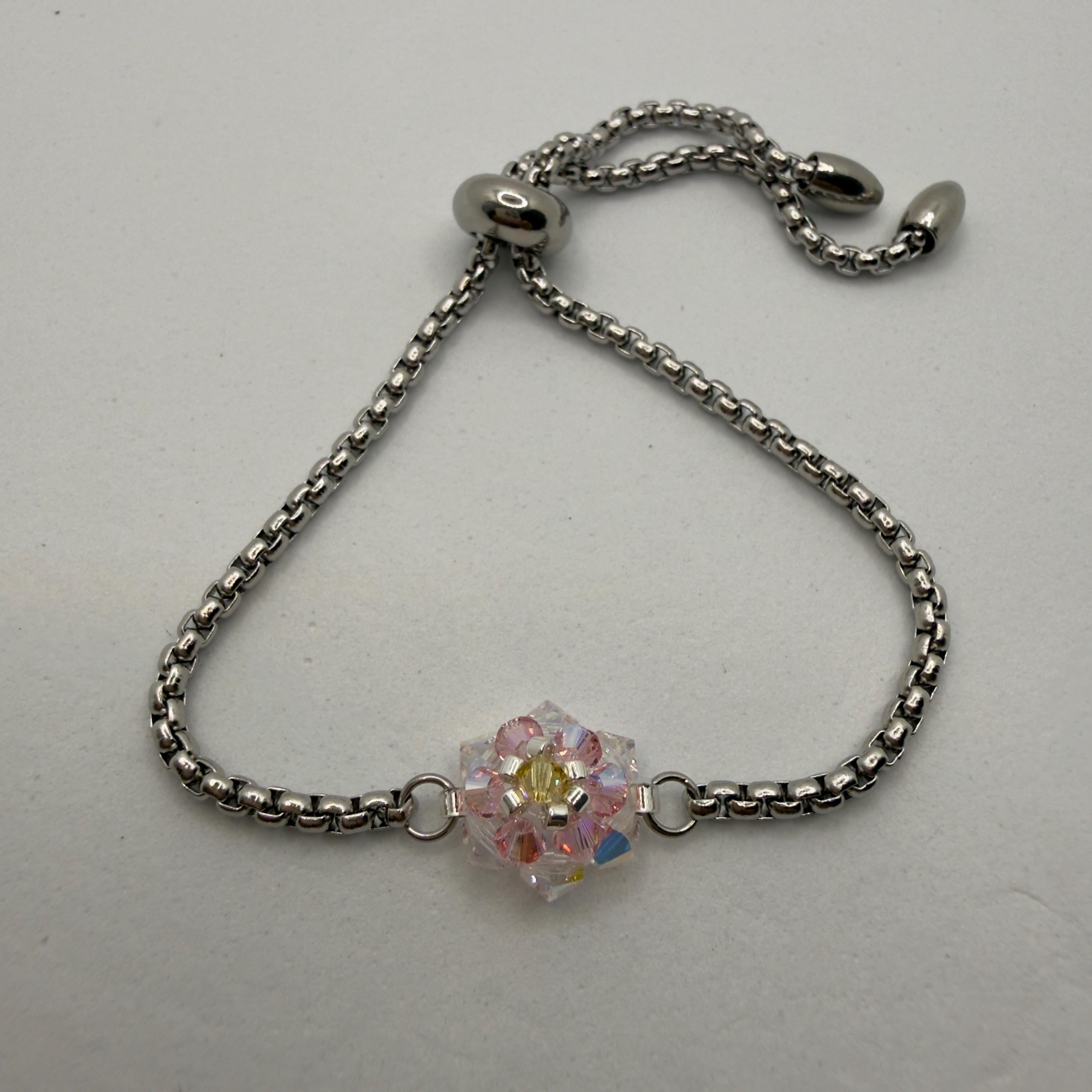 Hand-sewed Genuine Austriac Crystal 6 Petal Flower Bracelet