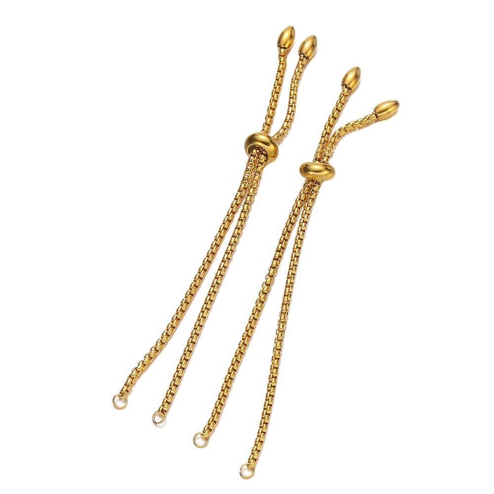 Gold Stainless Steel Slider Bracelet Blanks, Adjustable Box Chain Jewelry Making Supply