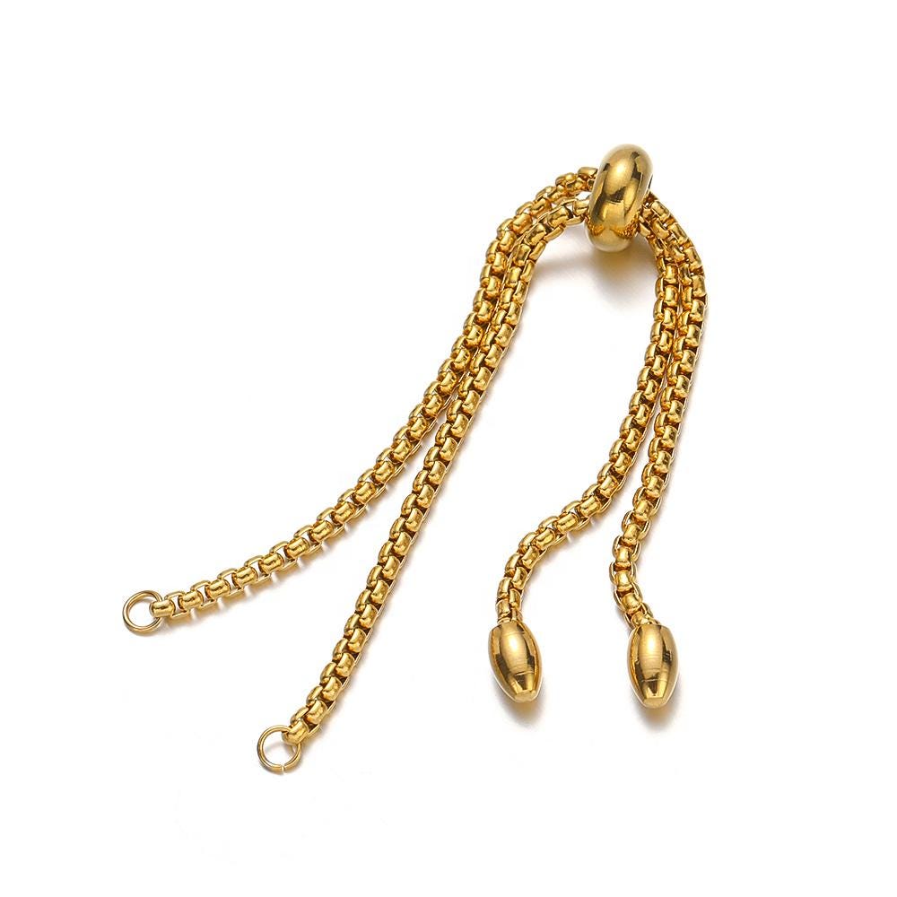 Gold Stainless Steel Slider Bracelet Blanks, Adjustable Box Chain Jewelry Making Supply