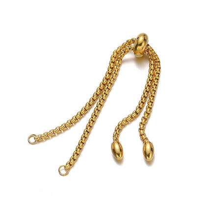 Gold Stainless Steel Slider Bracelet Blanks, Adjustable Box Chain Jewelry Making Supply