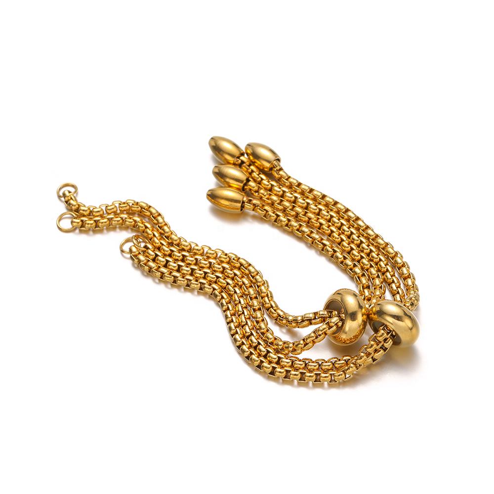 Gold Stainless Steel Slider Bracelet Blanks, Adjustable Box Chain Jewelry Making Supply
